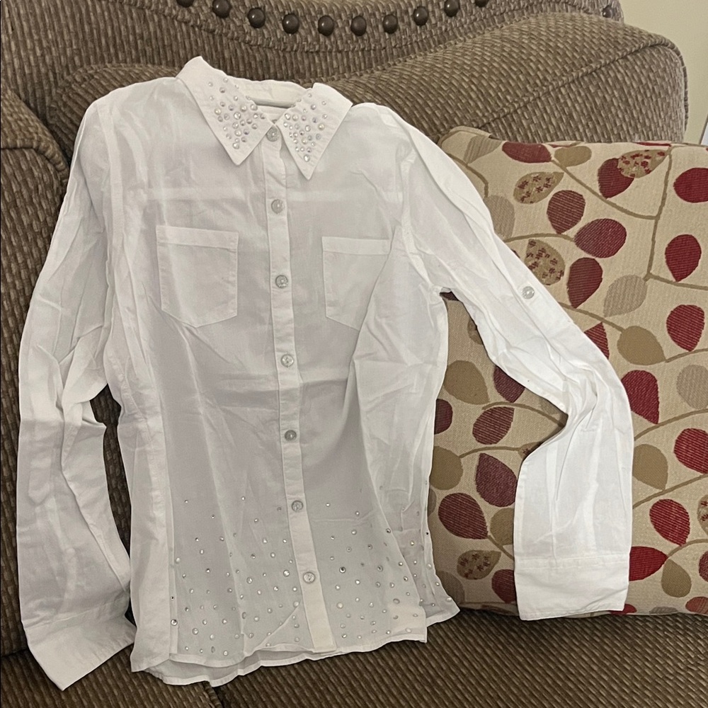 Justice White Button Down Shirt with Studded Collar
